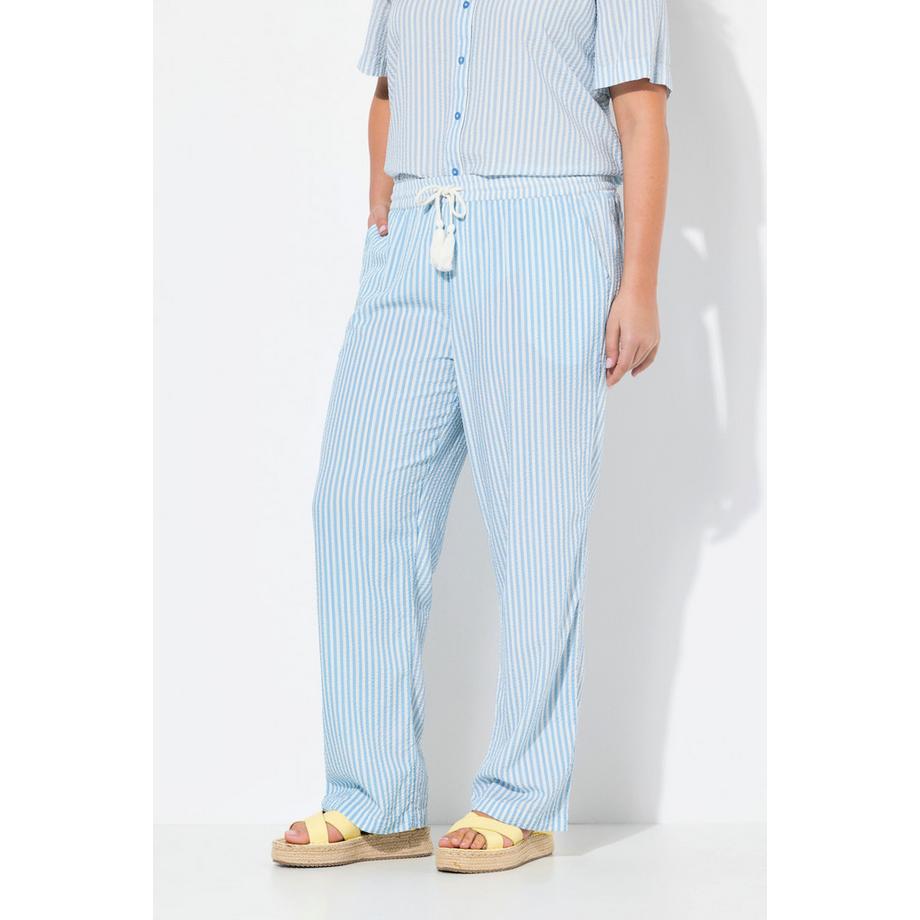 Ulla Popken Pantaloni Rose Righe Seersucker Gamba Larga Cintura Elastica  