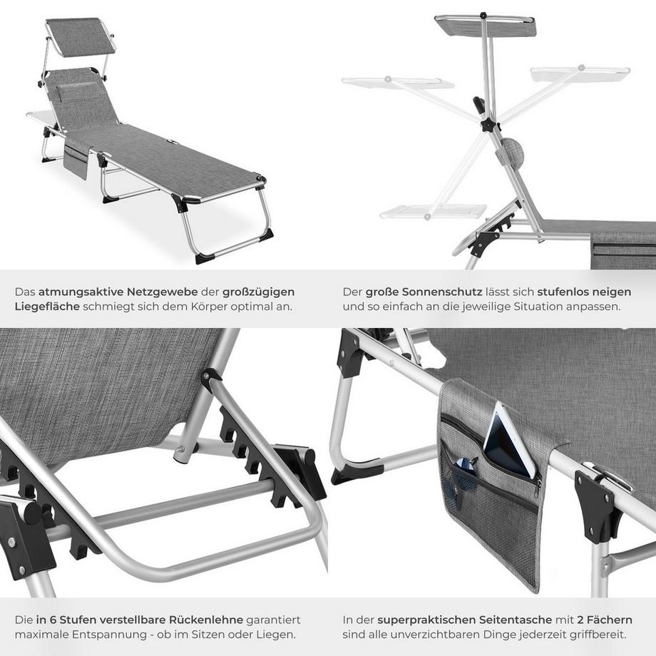 Tectake Aluminium Sonnenliege Aurelie klappbar, mit Kopfkissen wetterfest und UV-beständig  