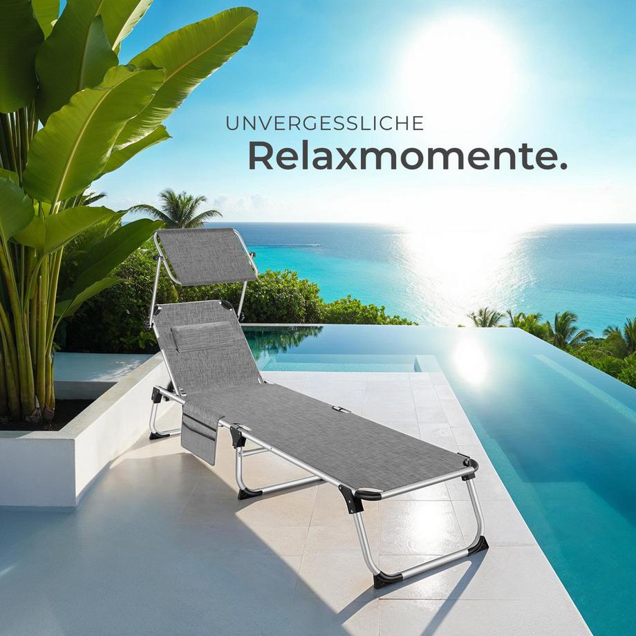 Tectake Aluminium Sonnenliege Aurelie klappbar, mit Kopfkissen wetterfest und UV-beständig  