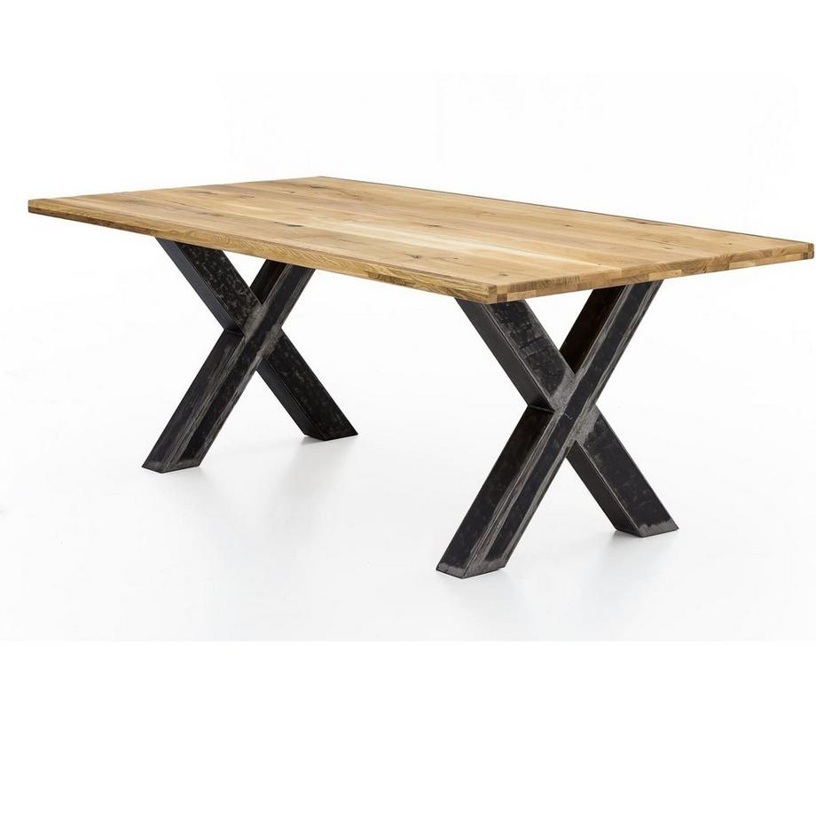 mutoni Massivholztisch 200x100 - Wildeiche geölt natur - Metall usedlook  