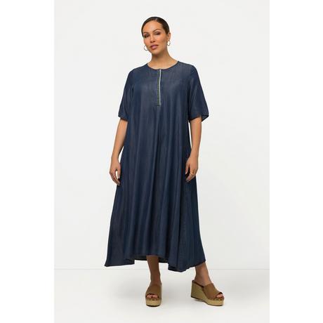 Ulla Popken  Robe trapèze en Lyocell, col rond et manches courtes, broderie 