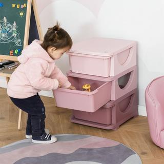 Northio Rangement de jouets Commode à 3 niveaux Chambre d'enfant Petite armoire à tiroirs pour enfants Rose  