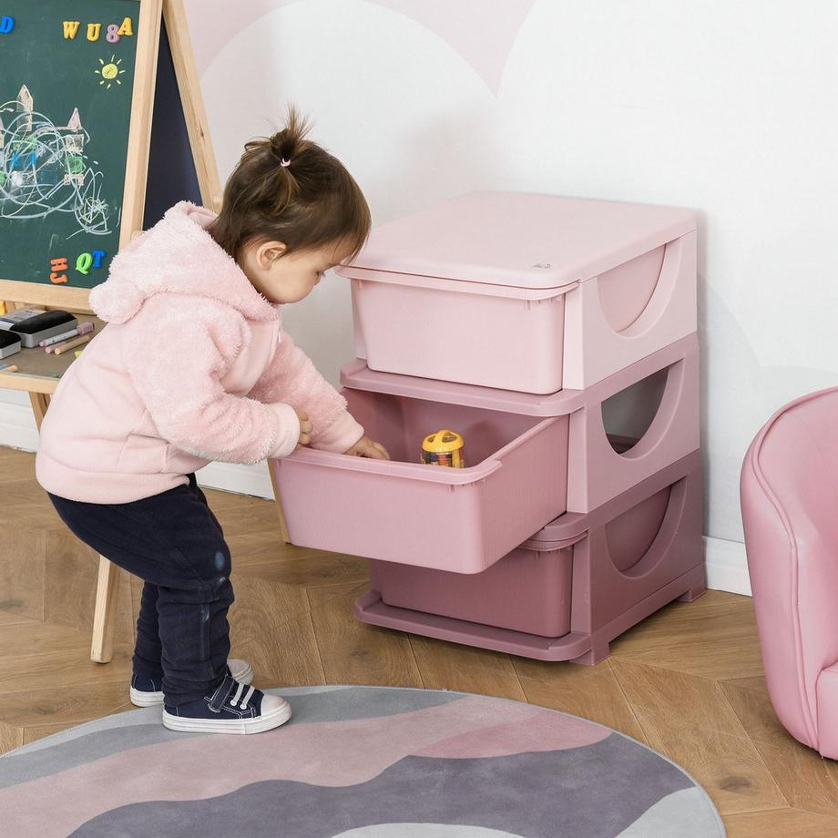 Northio Rangement de jouets Commode à 3 niveaux Chambre d'enfant Petite armoire à tiroirs pour enfants Rose  