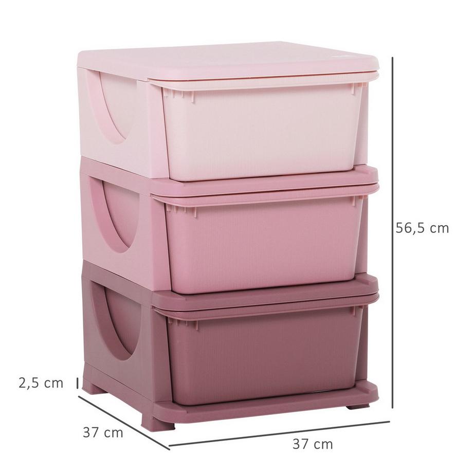 Northio Rangement de jouets Commode à 3 niveaux Chambre d'enfant Petite armoire à tiroirs pour enfants Rose  