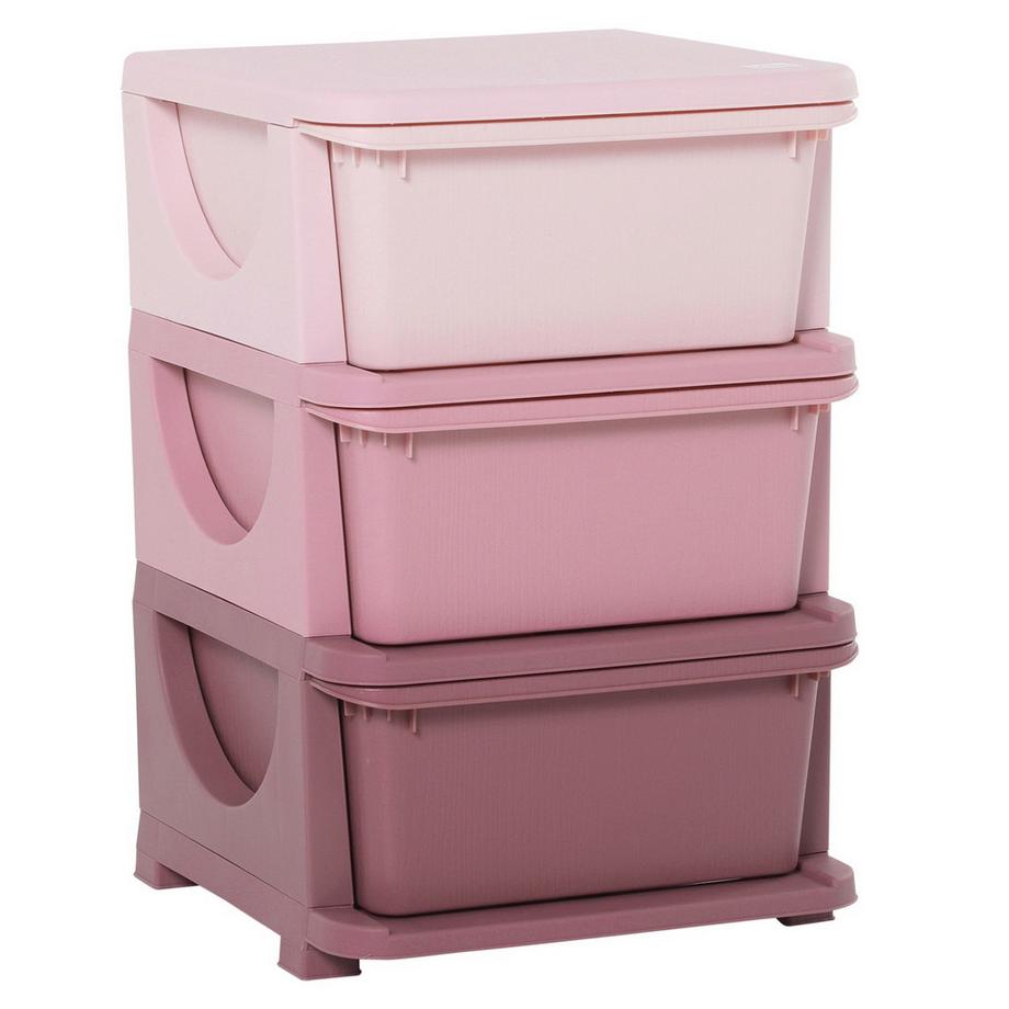 Rangement de jouets Commode à 3 niveaux Chambre d'enfant Petite armoire à tiroirs pour enfants Rose