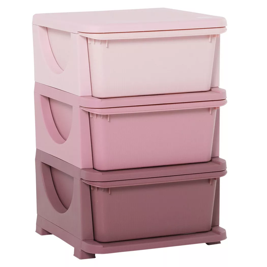 Northio - Cassettiera per giocattoli, cassettiera a 3 ripiani, piccola cassettiera per bambini, rosa, 56cm