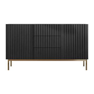 Vente-unique  Credenza con 2 ante e 3 cassetti in MDF e Acciaio Nero e Dorato - EVILANA 