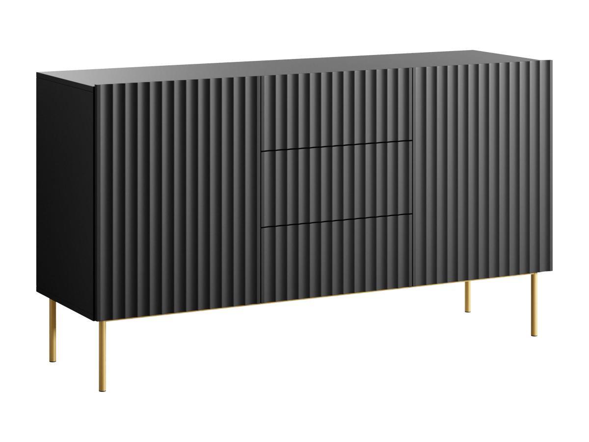 Vente-unique  Credenza con 2 ante e 3 cassetti in MDF e Acciaio Nero e Dorato - EVILANA 