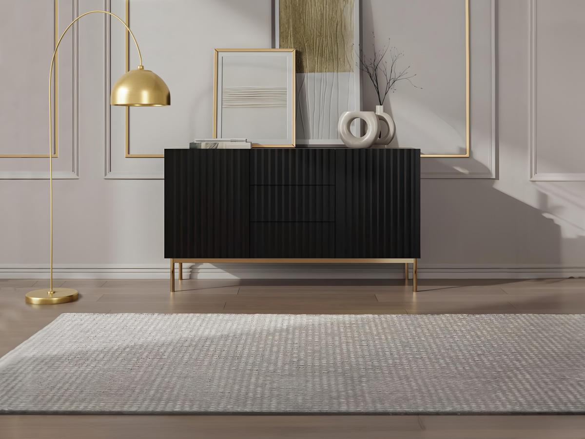 Vente-unique  Credenza con 2 ante e 3 cassetti in MDF e Acciaio Nero e Dorato - EVILANA 