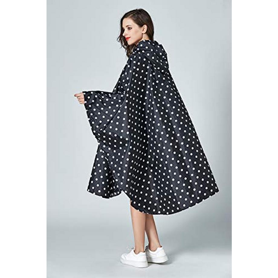 Alopini Stylischer Wasserdichter Gepunkteter Regenponcho mit Kapuze Reissverschluss  