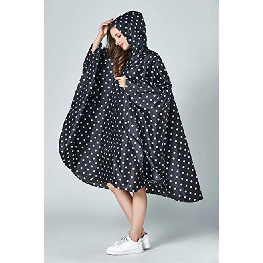 Alopini Stylischer Wasserdichter Gepunkteter Regenponcho mit Kapuze Reissverschluss  