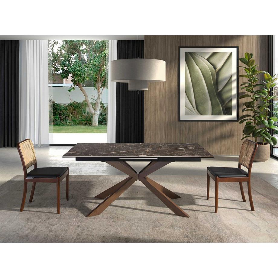 ANGEL CERDA Tavolo da pranzo allungabile rettangolare marmo porcellanato e acciaio effetto noce  