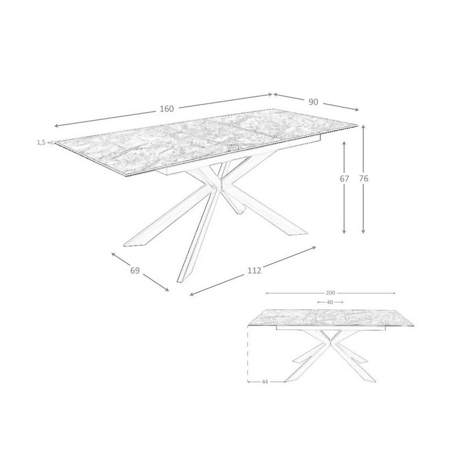 ANGEL CERDA Tavolo da pranzo allungabile rettangolare marmo porcellanato e acciaio effetto noce  