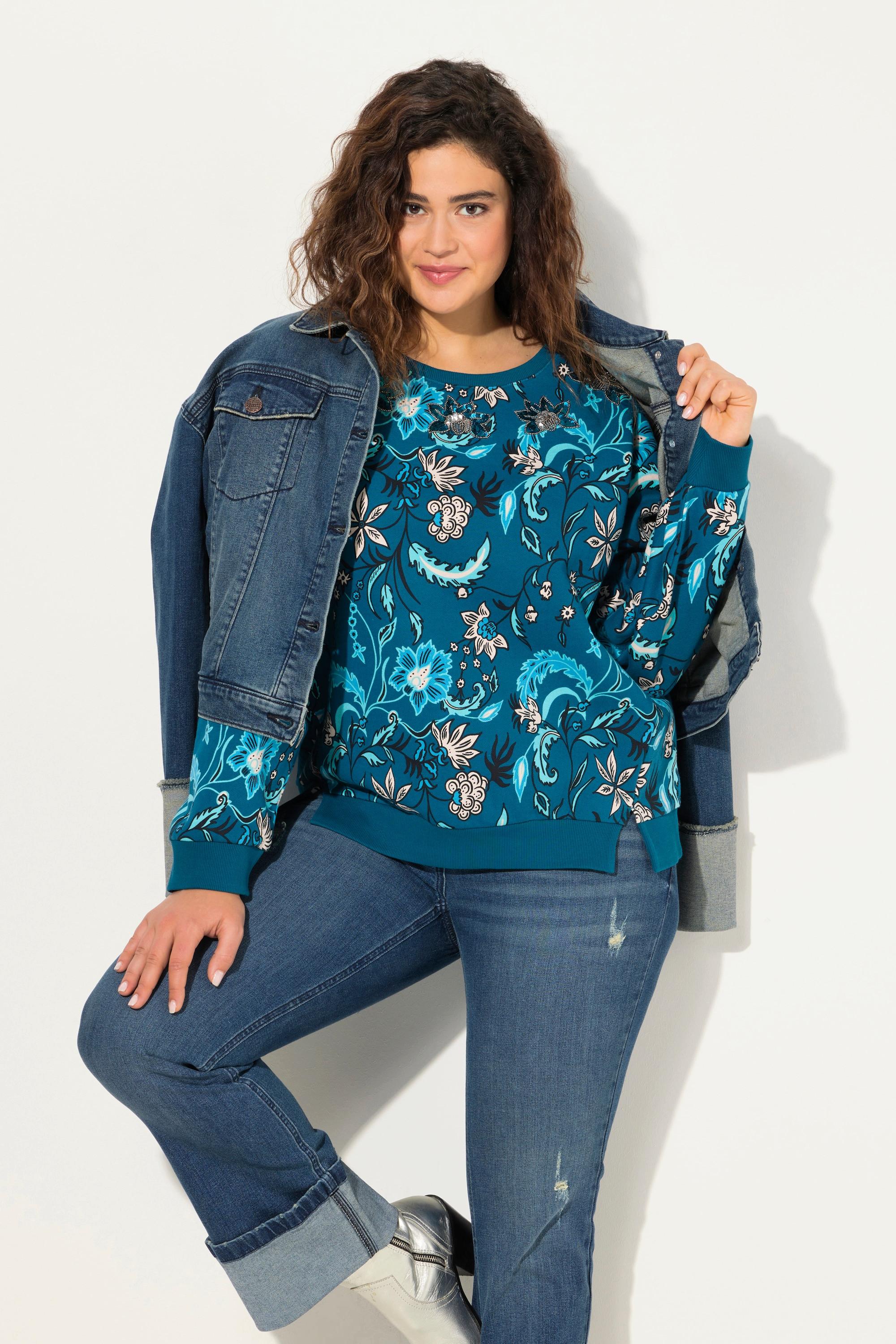 Ulla Popken Oversized Pailletten Allover-Print Sweatshirt  