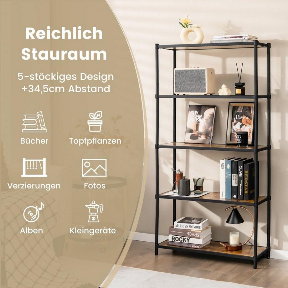 Northix 5-Stöckiges Bücherregal Freistehendes Lagerregal 80 x 29 x 154 cm  
