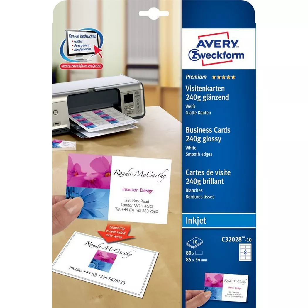 AVERY Zweckform Premium Visitenkarten, glänzend