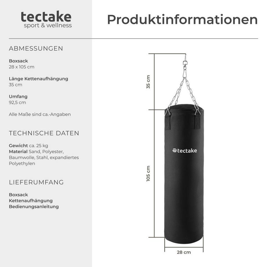 Tectake  Boxsack  gefüllt, hängend 25 kg 