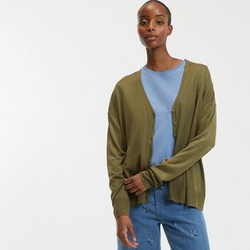 Feinstrickcardigan mit V-Ausschnitt und Knopfverschluss