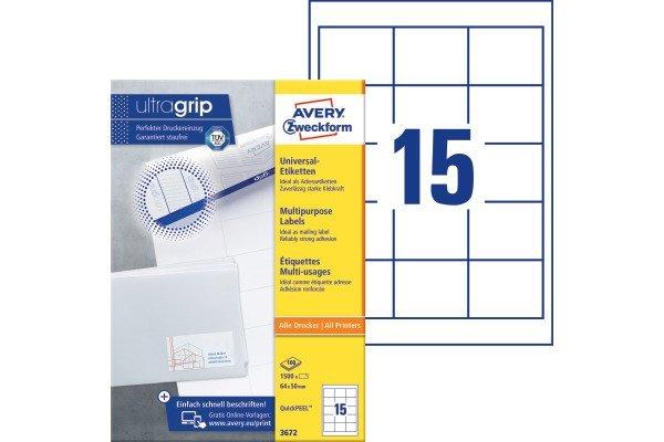 Avery-Zweckform AVERY ZWECKFORM Etiketten 64x50mm 3672 weiss 1500 Stk./100 Blatt  