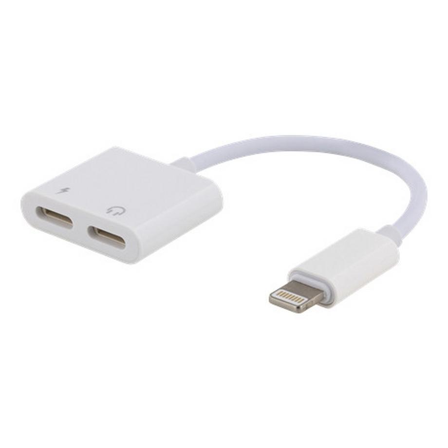 Lightning-auf-2x-Lightning-Adapter, 5 V, 2 A, 10 cm – Laden und Hören – Weiß