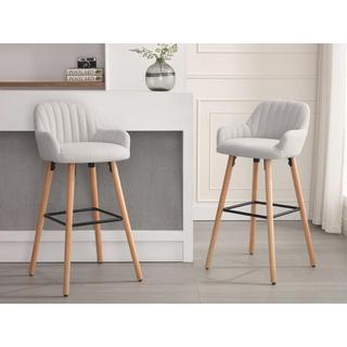 Vente-unique Lot de 2 tabourets de bar en tissu et pieds bois de hêtre - Crème - ELEANA  