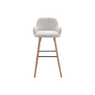 Vente-unique Lot de 2 tabourets de bar en tissu et pieds bois de hêtre - Crème - ELEANA  