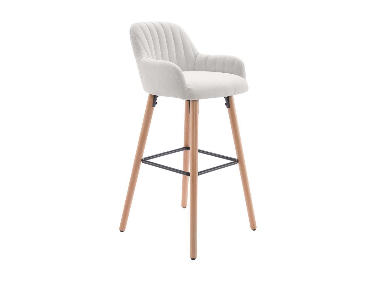 Vente-unique Lot de 2 tabourets de bar en tissu et pieds bois de hêtre - Crème - ELEANA  