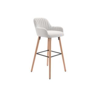 Vente-unique Lot de 2 tabourets de bar en tissu et pieds bois de hêtre - Crème - ELEANA  