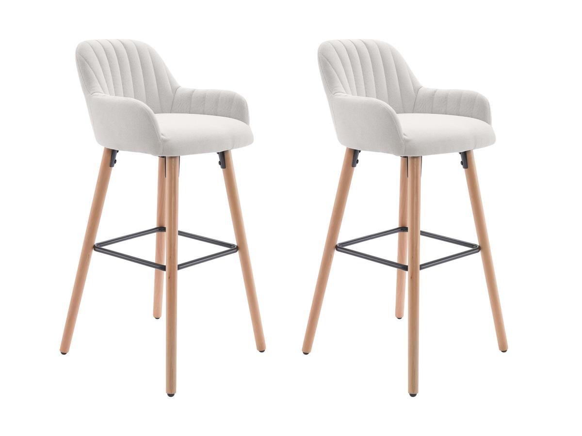 Vente-unique Lot de 2 tabourets de bar en tissu et pieds bois de hêtre - Crème - ELEANA  