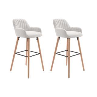 Vente-unique Lot de 2 tabourets de bar en tissu et pieds bois de hêtre - Crème - ELEANA  