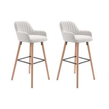 Lot de 2 tabourets de bar en tissu et pieds bois de hêtre - Crème - ELEANA