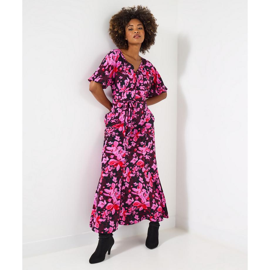 Joe Browns Geblümtes Maxikleid mit weiten Ärmeln und Knopfleiste  