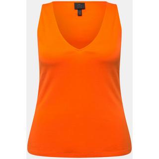 Ulla Popken  Débardeur col en V en jersey côtelé, coupe Slim Fit 