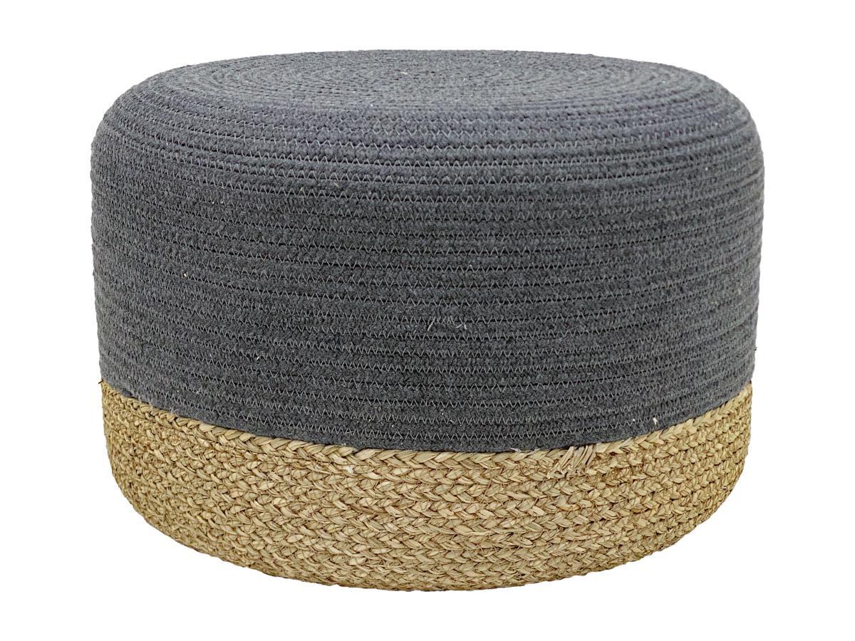 Vente-unique Pouf rotondo in Giunco Naturale chiaro e Grigio - LOMANGO  