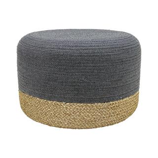 Vente-unique Pouf rotondo in Giunco Naturale chiaro e Grigio - LOMANGO  