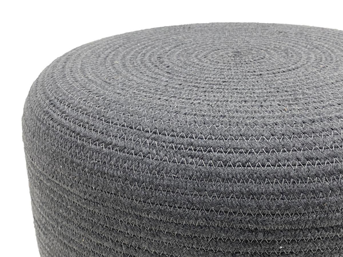 Vente-unique Pouf rotondo in Giunco Naturale chiaro e Grigio - LOMANGO  