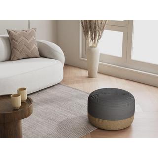 Vente-unique Pouf rond en rotin naturel clair et gris LOMANGO  