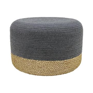 Hocker rund - Rattan - Holzfarben hell & Grau - LOMANGO