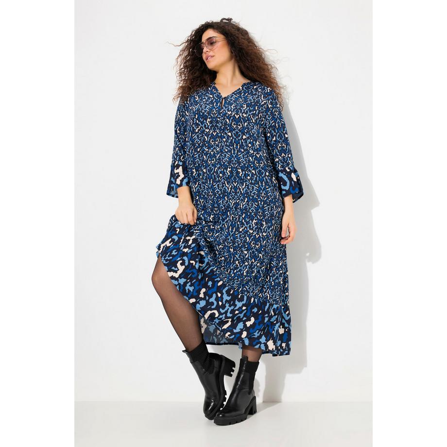 Ulla Popken Kleid A-Linie Tunika-Ausschnitt 3/4-Volantarm  