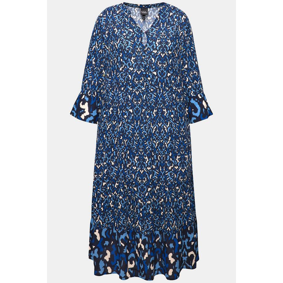 Ulla Popken Kleid A-Linie Tunika-Ausschnitt 3/4-Volantarm  