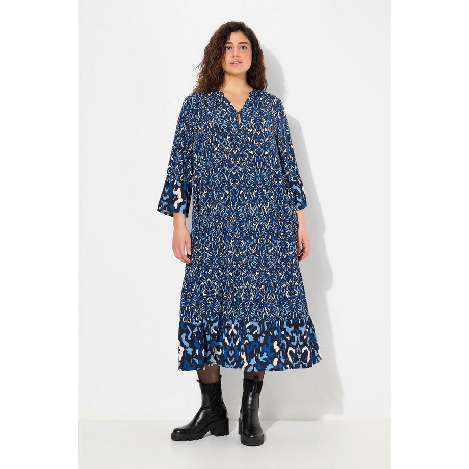 Ulla Popken Kleid A-Linie Tunika-Ausschnitt 3/4-Volantarm  