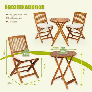 Northix Gartenmöbel Set 3-teilig Balkonmöbel Set mit 2 Stühle & rundem Couchtisch aus Akazienholz klappbar Bistroset für Terrasse Beige  