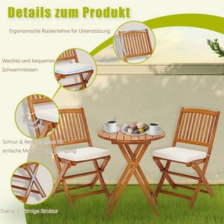 Northix Gartenmöbel Set 3-teilig Balkonmöbel Set mit 2 Stühle & rundem Couchtisch aus Akazienholz klappbar Bistroset für Terrasse Beige  