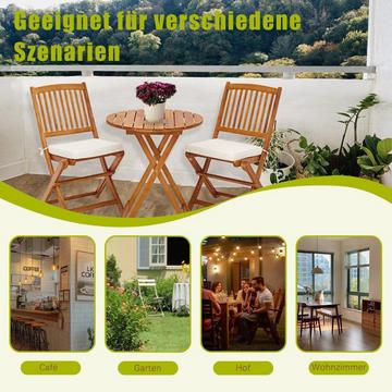 Set di mobili da giardino Set di mobili da balcone da 3 pezzi con 2 sedie e tavolino rotondo in legno di acacia, set da bistrot pieghevole per terrazza, beige