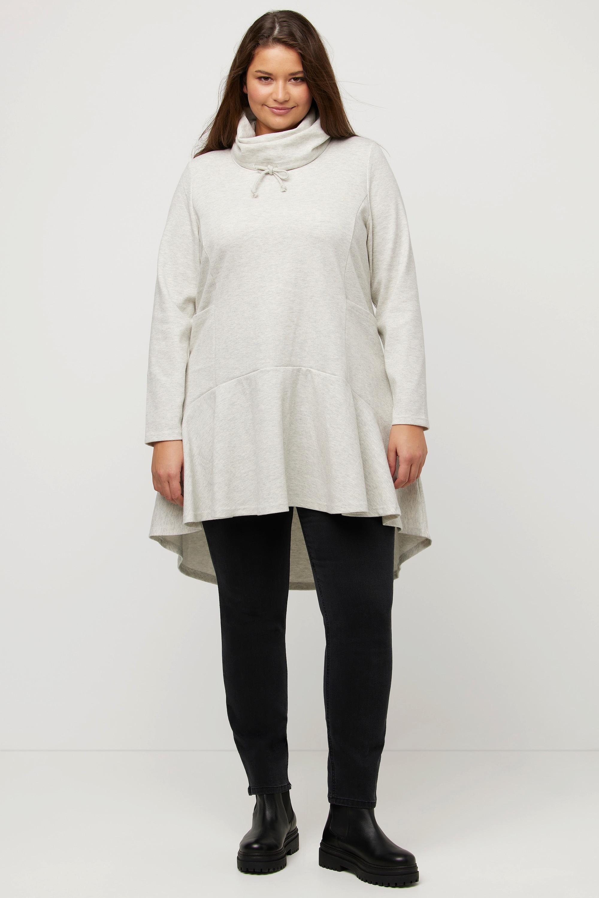 Ulla Popken  Longsweater, Fischgrat, Volantsaum, Stehkragen, Langarm 