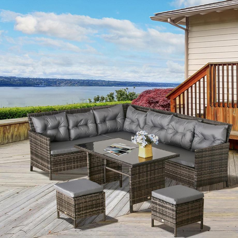 Northio Sitzgarnitur Polyrattan Gartenmöbel Set Lounge In Grau, Inkl. Sofagarnitur & Kissen, Ideal Für Outdoor & Terrasse  