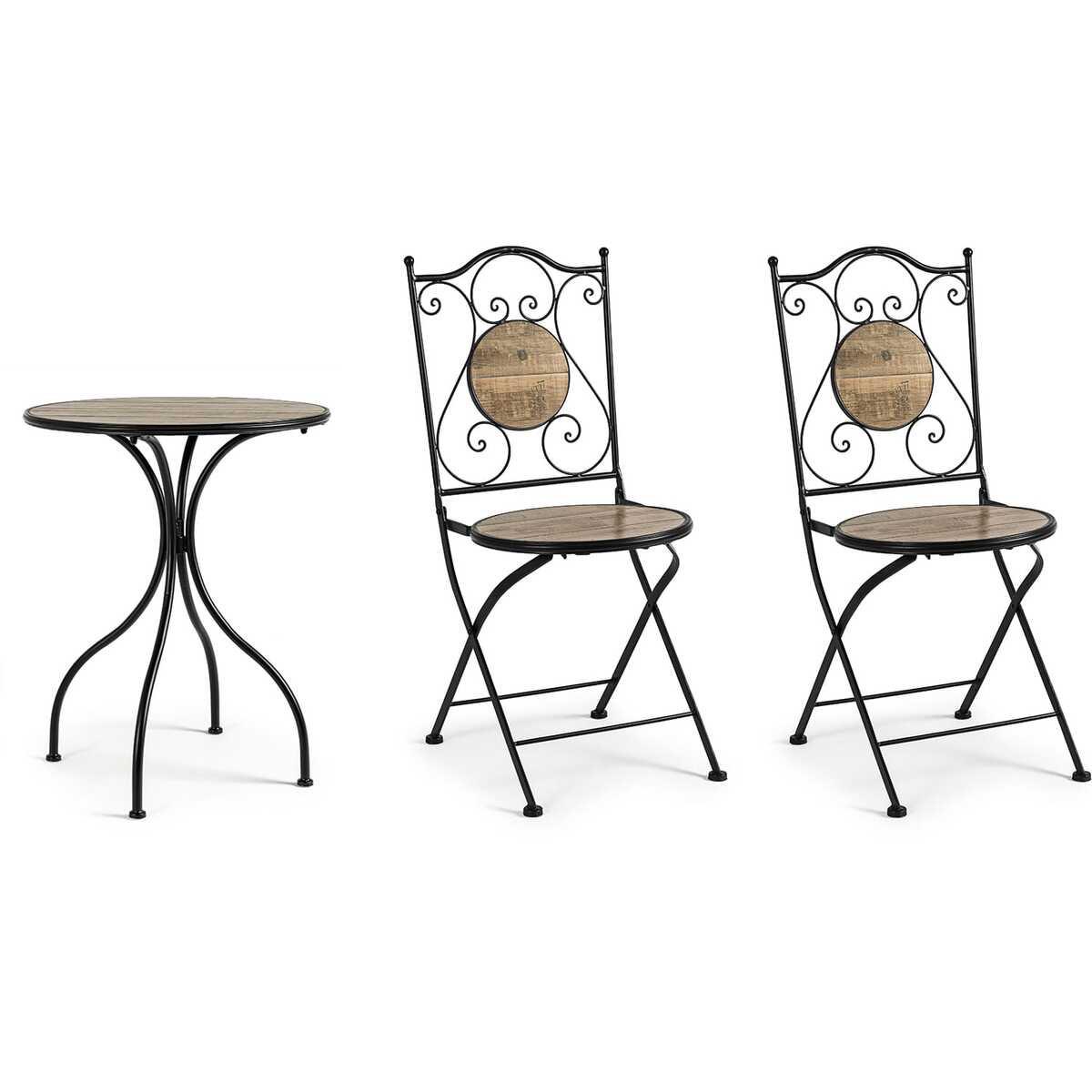 mutoni Jardin Bistro Set Kansas Table et 2 chaises pliantes  