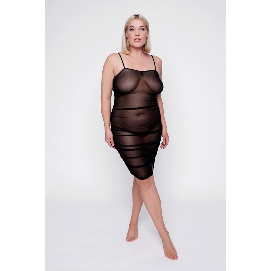 Ulla Popken Negligé Transparentes Mesh Gerafft  