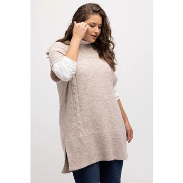 Pull sans manches, motif tressé, oversize, col montant, sans manches