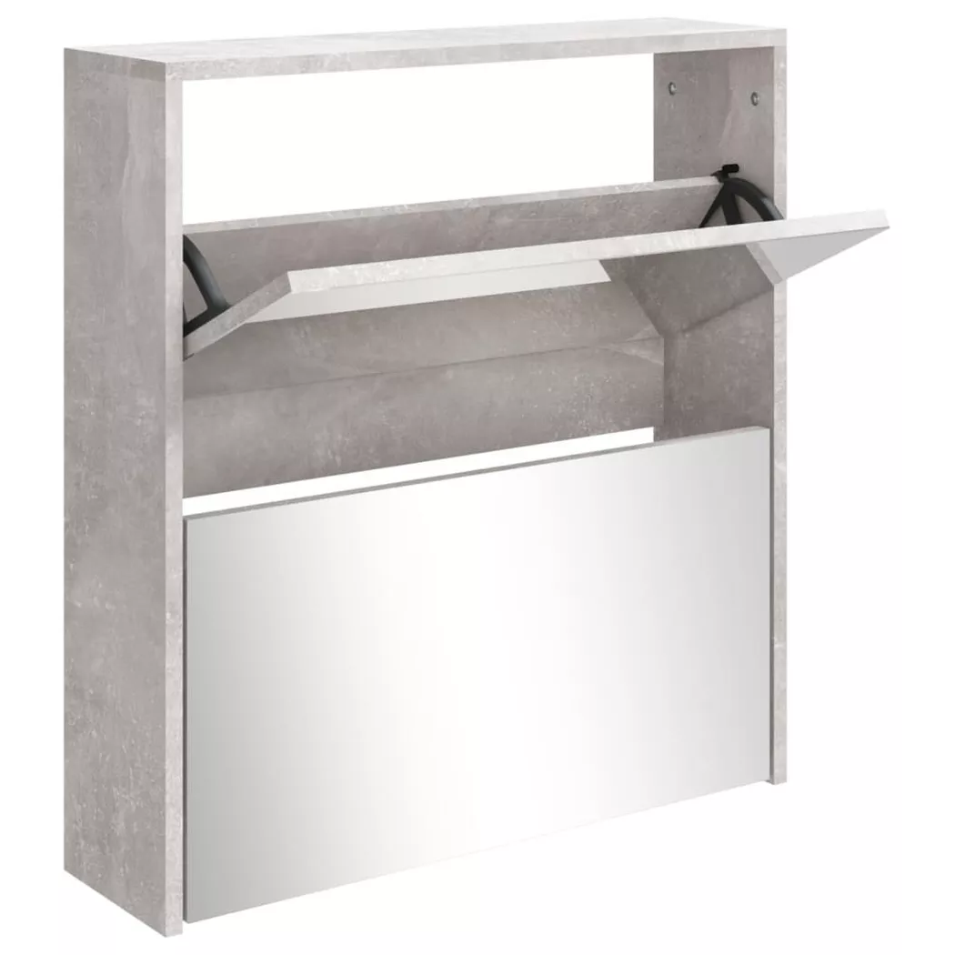 Armoire à chaussures et miroir 2 niveaux Gris béton 63x17x67 cm
